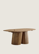 One-of-a-kind Palma Dining Table in solid French Oak, a custom furniture design featuring an asymmetrical top and angled legs.